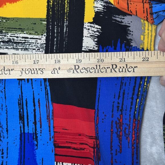 Ali Miles Top Womens Large Abstract Art Print Tunic Stretch V Neck 3/4 Ruched - Picture 10 of 12